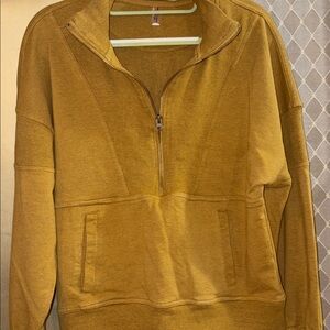 Free People Mustard Yellow Half-Zip Sweatshirt